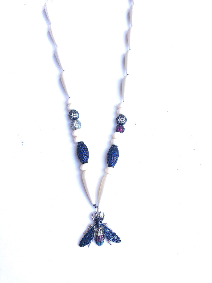 Navy Bee Necklace